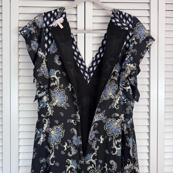 Rebecca Taylor Silk Blend Paisley Dress Black Ruffle Flutter Sleeve Size 8 - Picture 2 of 13
